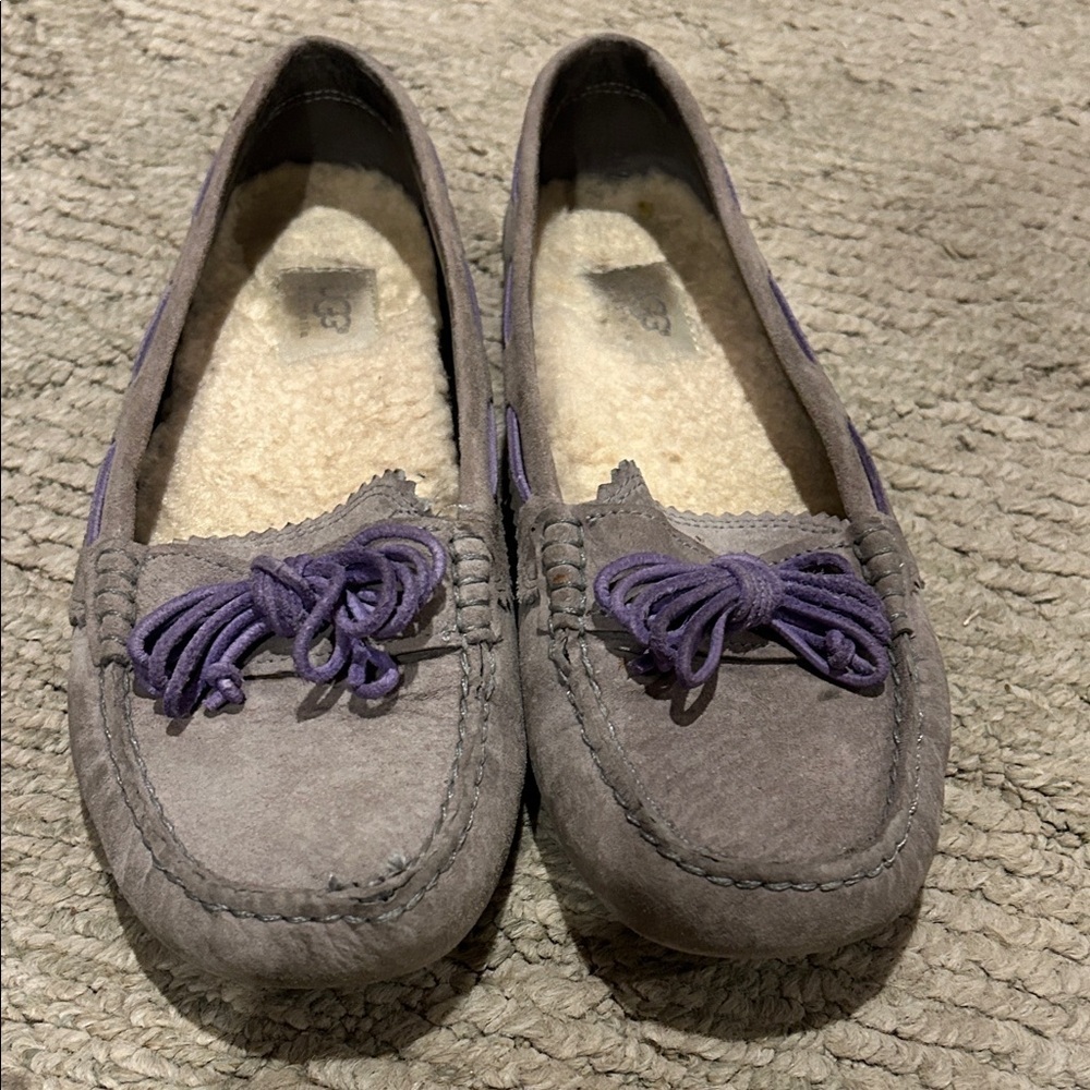 UGG Gray Suede Loafers with Purple Accents
